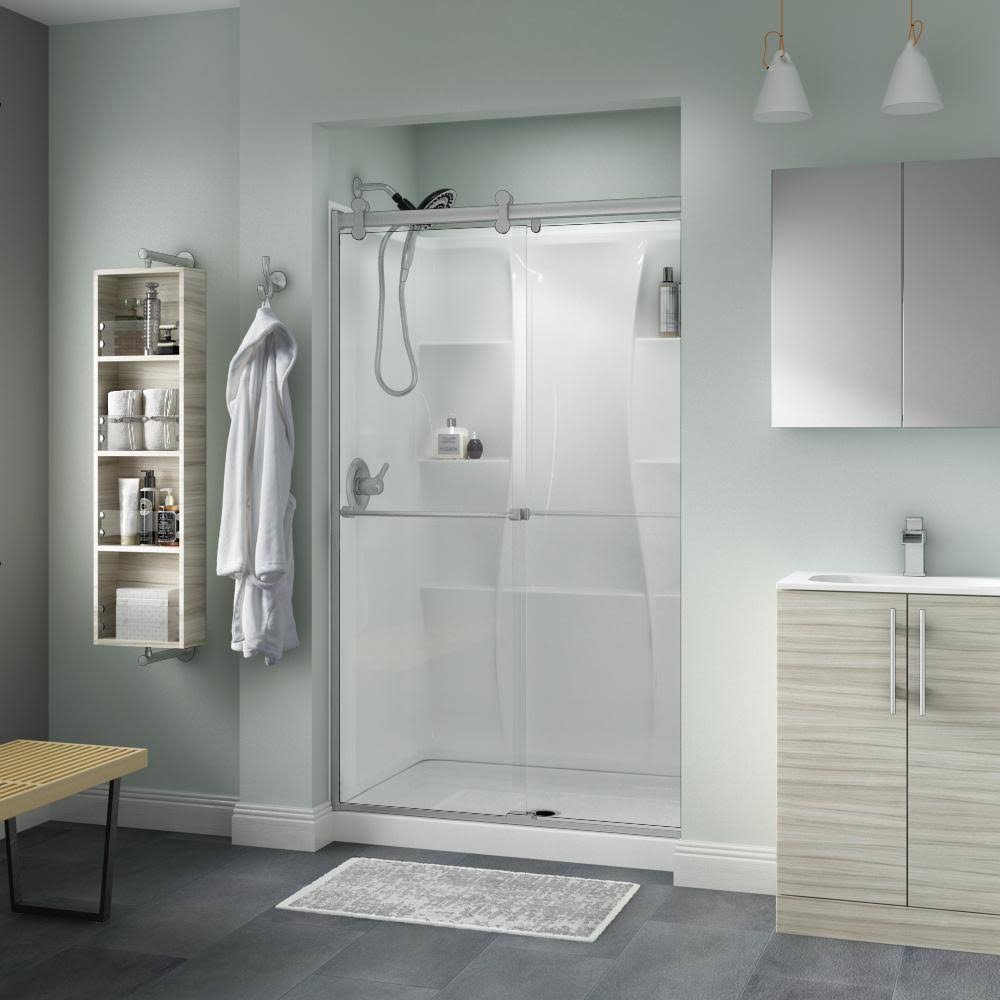 Nickel Sliding Shower Door with Clear Glass N2380