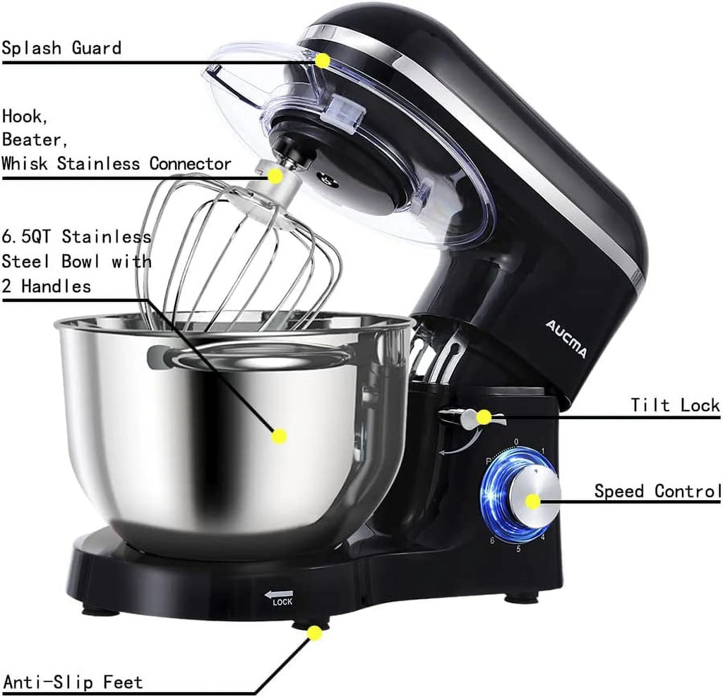 6.5-QT 660W 6-Speed Tilt-Head Stand Mixer with Dough Hook, Wire Whip & Beater P99103