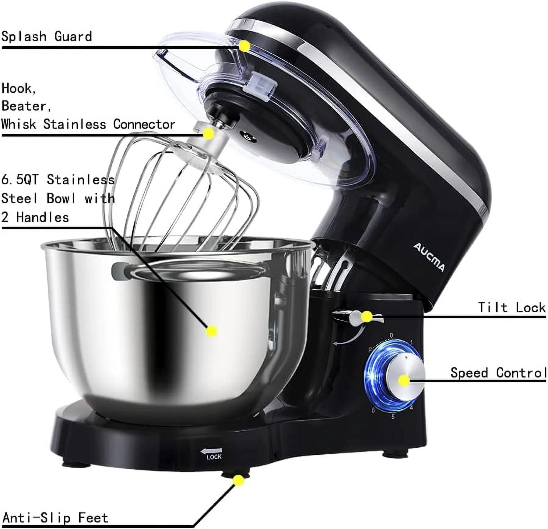 6.5-QT 660W 6-Speed Tilt-Head Stand Mixer with Dough Hook, Wire Whip & Beater P99103