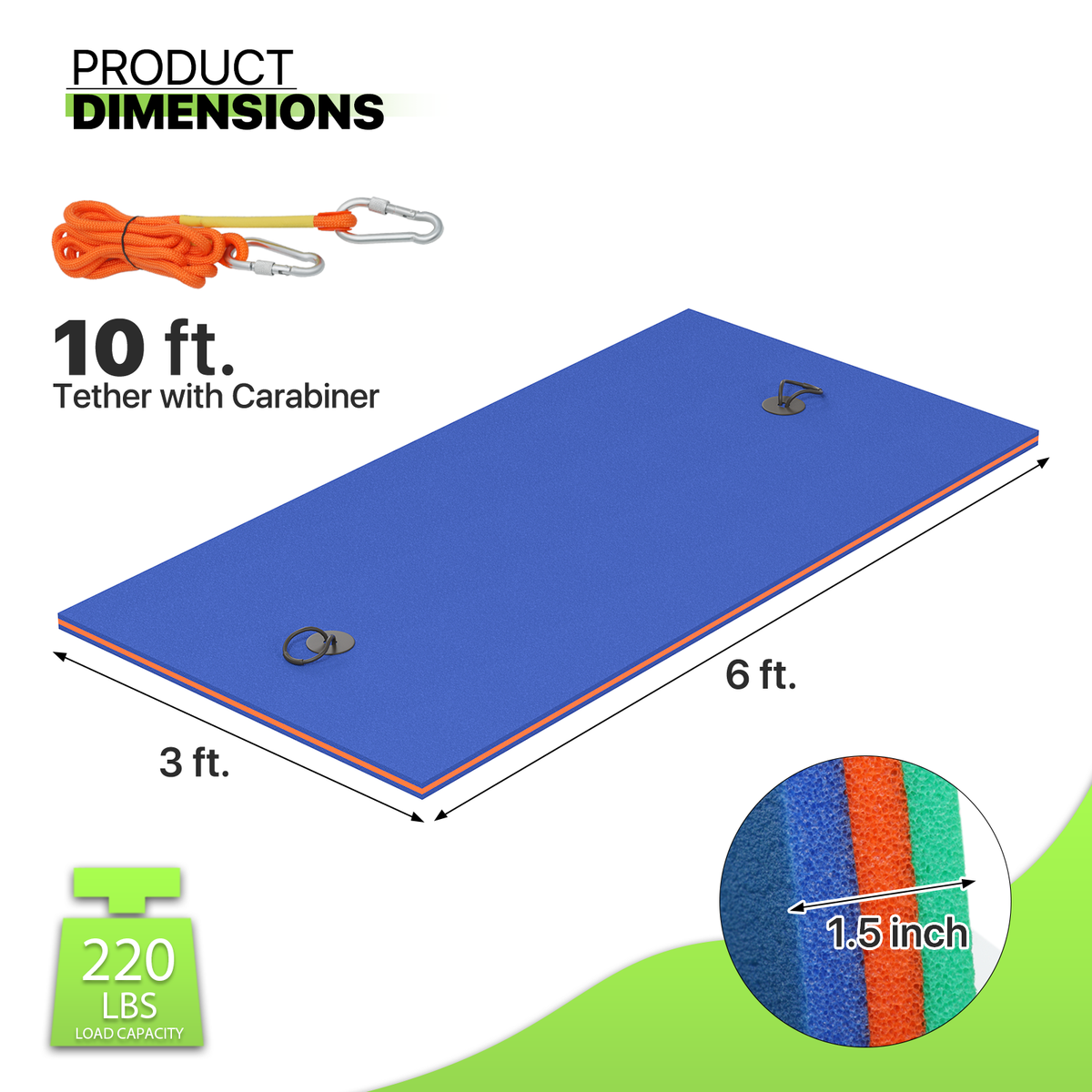 Blue 6x3FT XPE Foam Water Floating Mat W15510