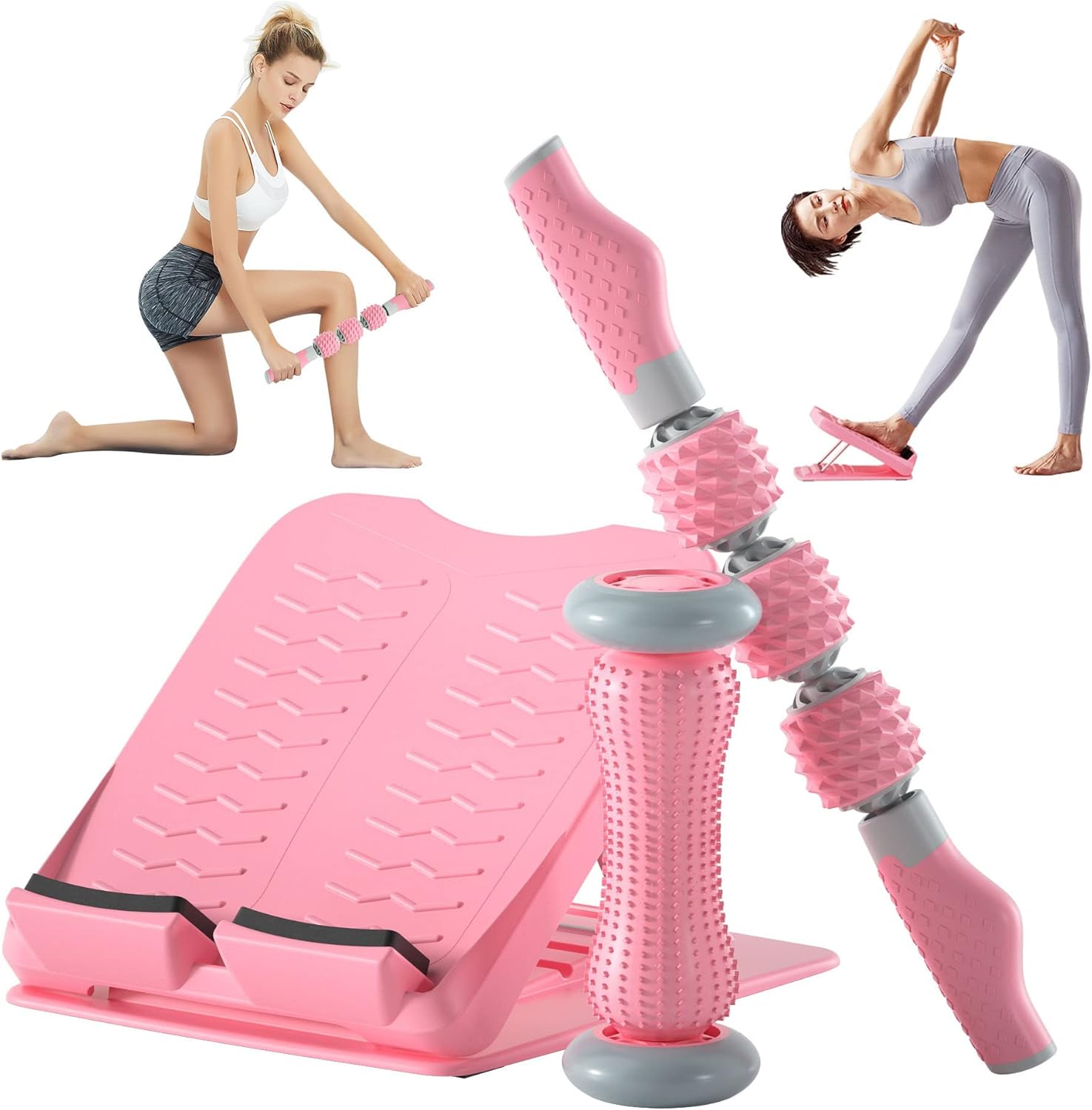 Adjustable Slant Board Calf Stretcher with Foot Massager Roller and Muscle Roller Stick Pack of 2 W306817